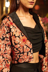 Black georgette hand embroidered blazer set